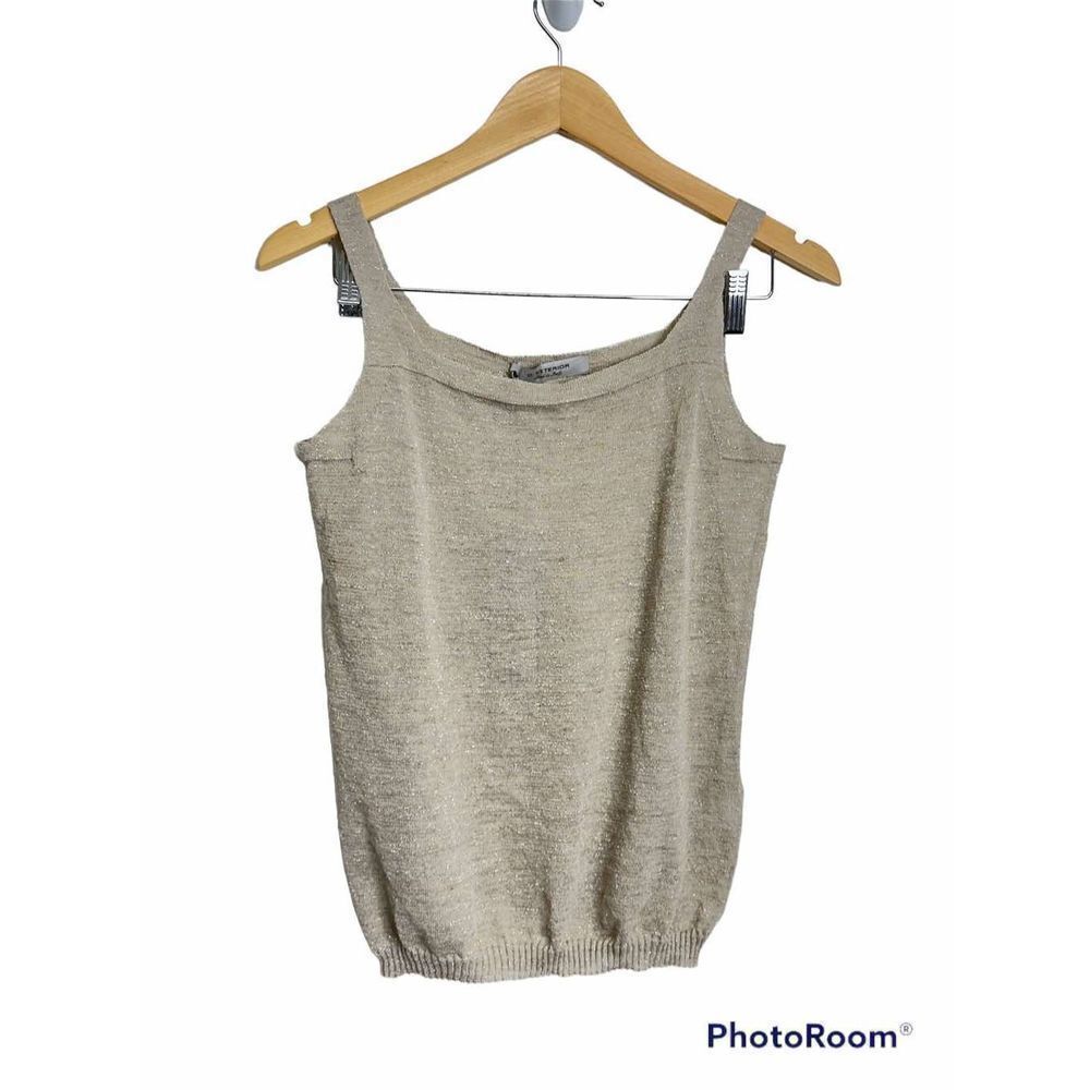 D. Exterior Made in Italy Sparkly Sleeveless‎ Blouse in Color Tan Size Medium